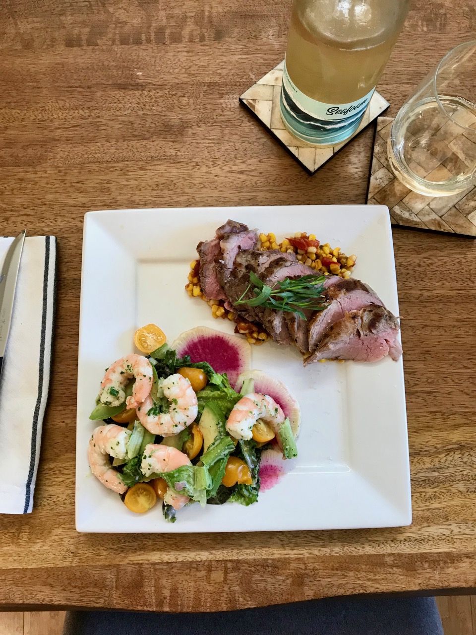 Pork tenderloin and Green Goddess shrimp salad