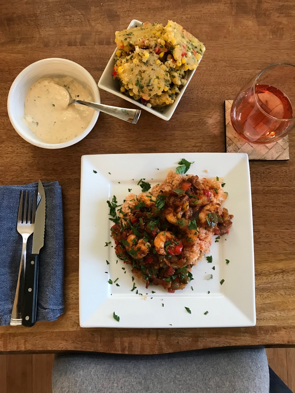 Shrimp creole and corn fritters